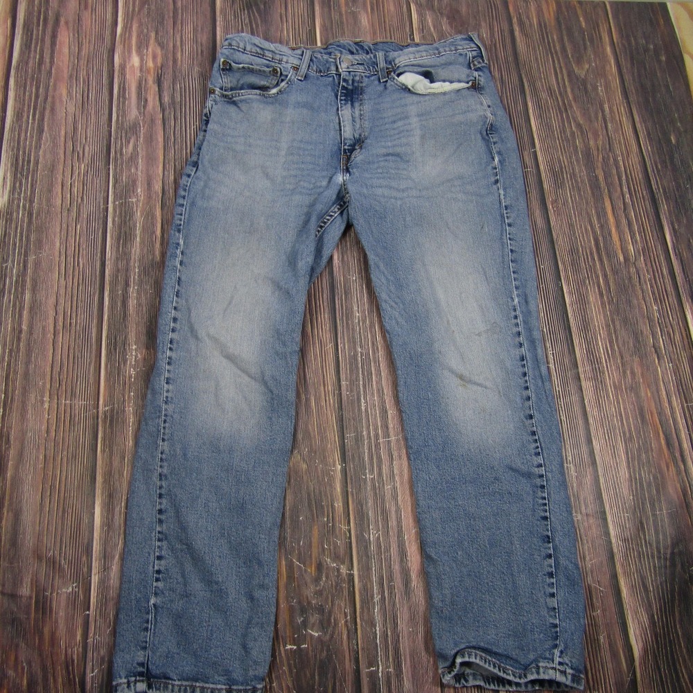 Levi's Mens Size 36W 30L 514 Blue Denim Straight Jeans Regular Fit Distressed